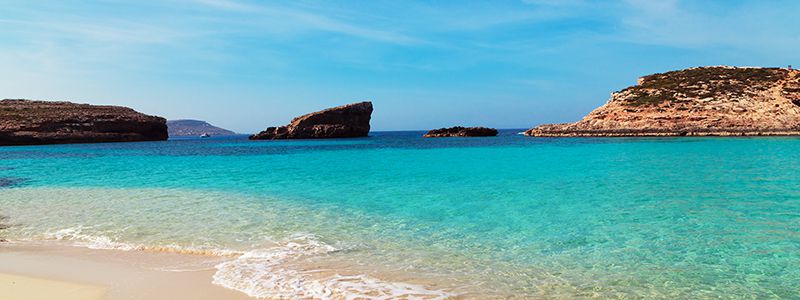Den blå lagunen Comino på ön Gozo, Malta.